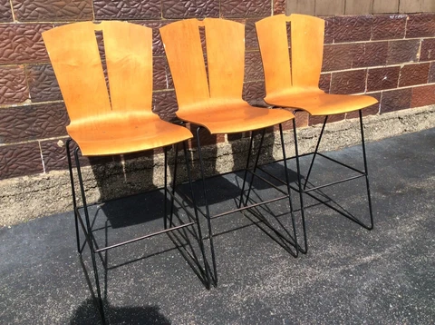3 Vintage FALCON MFG 30” Bentwood / Metal Stools - Very Good Cover