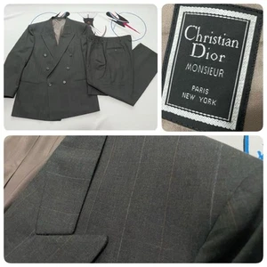 NOS VTG Christian Dior 2 pc Suit Blazer 42R Pants 35 Double Breasted Striped - Picture 1 of 24