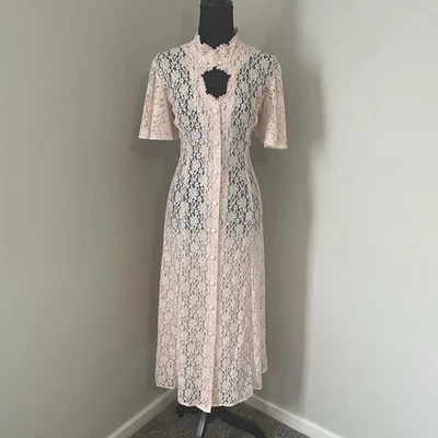 Vestido De Colección Dawn Joy Fashion Talla 18 Rosa Encaje Transparente Abotonado Ojo de Cerradura Corsé Hada Foto 1 de 4