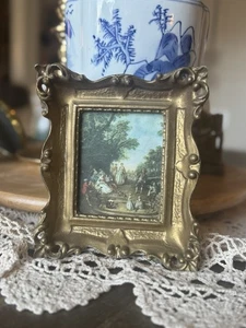 Impresión artística rococó francesa vintage italiana miniatura ornamentada marco dorado del viejo mundo - Imagen 1 de 13