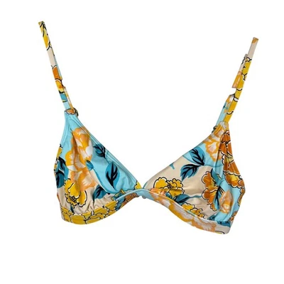 The Bikini Lab Floral Bikini Top Yellow Sz Sm Blue Adjustable Swim Beach Summer - Image 1 of 4