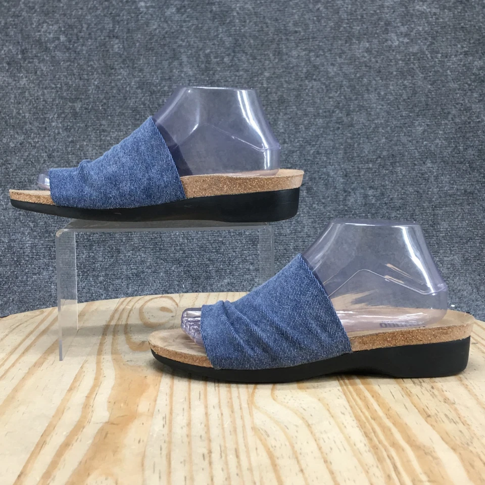 Munro American Sandals Womens 10 Narrow Slide Blue Denim Slip On Casual Wedge - Image 1 of 4