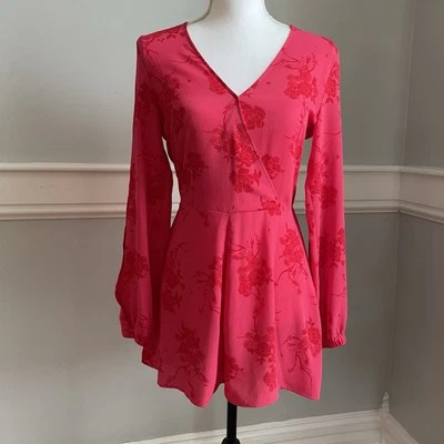 Divided H&M Romper Hot Pink Red Roses Size 6 Split Sleeves - Image 1 of 4