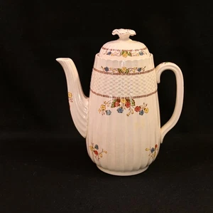 Spode Kaffeekanne mit Deckel 40 Unzen Cowslip Steingut gerippt Korbgeflecht 1942-1957 - Bild 1 von 24