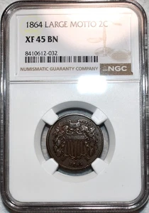 NGC XF-45 BN 1864 Two Cent Piece, Attractive, Mid-Grade specimen. - Picture 1 of 2