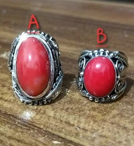 Natural Pacific Red Coral Handmade 925 Silver Ring Signed And Stamped - Picture 1 of 23