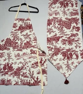 Apron With Colonial Harvest Scene And Matching 64”x 18”Table Runner - Picture 1 of 3
