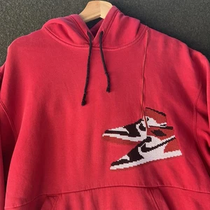 Air Jordan Hoodie Mens Small Embroidered Jordan 1 Shoes Logo Red Pullover Baggy - Picture 1 of 8