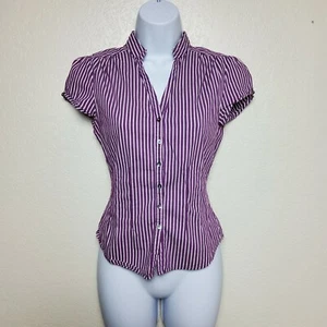 Express Design Studio Purple Striped Button-up Tee - Picture 1 of 10