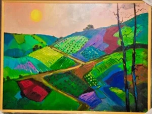"Farmlands" by Michael Schofield-Colorful Original Oil-2016-Signed-New Frame-COA - Picture 1 of 11