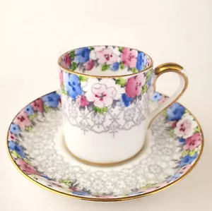 Vintage Staffordshire England Floral Cup & Saucer Hand Painted - Picture 1 of 2
