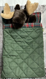 Folkmanis Retired Hand Puppet Moose In Green Sleeping Bag 13x8 Inches Camping - Picture 1 of 8