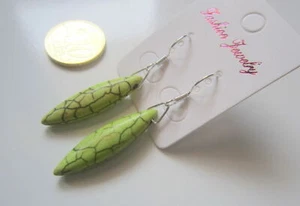 Pendientes ovalados verde piedra imitación turquesa 48 mm bisutería 159 - Imagen 1 de 2