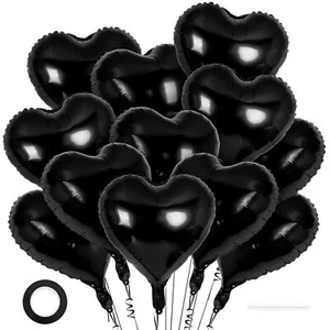 12 Pcs Black Heart Balloons18 Inch Heart Foil Mylar BalloonsBlack Birthday De... - Picture 1 of 7