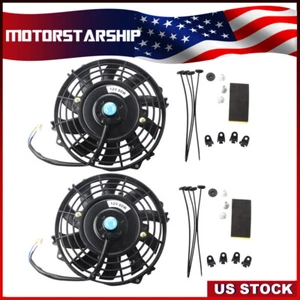 2 x 7inch Universal Black Electric Radiator Slim Cooling Fan With 10 blades New - Picture 1 of 6