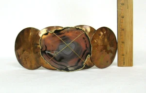 BELT BUCKLE VTG 1960s MOD BRUTALIST POLISHED STONE & COPPER 8 1/4" by 3 1/8" - Bild 1 von 12