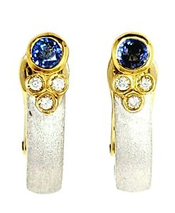 Earrings Sapphire & Diamond Huggie .65 CTW 18 Karat Yellow Gold 3/4" 8.95 grams