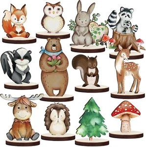 Geetery 12 Pcs Woodland Animals Wooden Animal Cutout Shapes Forest Painted Woodl - Picture 1 of 2