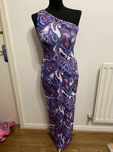 Abito Nasty Gal Groovy monospalla bodycon Midaxi - viola taglia 10 nuovo - Foto 1 di 4