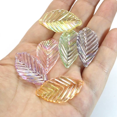 50 contas amuleto de contas de pétala de flor grande acrílico AB transparente cor mista 35mm - Imagem 1 de 4