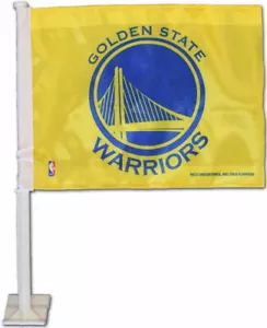 Golden State Warriors NBA Car Auto Flag Banner & Pole 2 sided 11"x15" - Picture 1 of 3