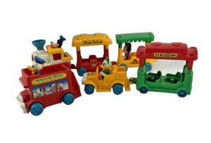 Vintage Disney Eisenbahn Kunststoff Spielzeug Straßenbahn Zug Autos Minnie Mickey Mouse Spielset - Bild 1 von 23