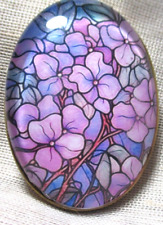 XL GLASS DOME "STAINED GLASS " FLOWER SERIES BUTTON - LOTS OF PURPLE VIOLETS