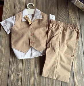 Kleinkinder 18M 3-teiliges Outfit von Wee Willie beige Weste Hose & gestreiftes Hemd Cotto - Bild 1 von 12