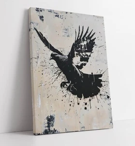 PIGEON DOVE FYLING BANKSY STENCIL GRAFFITI -FRAMED CANVAS WALL ART PICTURE PRINT - Picture 1 of 2