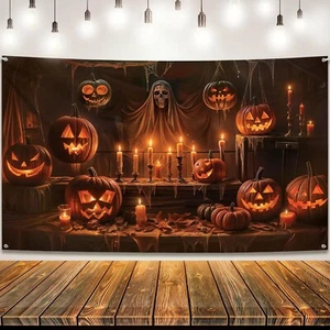 72x44 Inch Halloween Photo Backdrop Banner Background Pumpkin Horror Decorations - Picture 1 of 7
