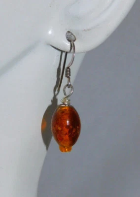 Dorato Ambra Vetro Artistico Perlina 925 Argento Gancio Orecchini Pendenti 7g 31 - Immagine 1 di 3