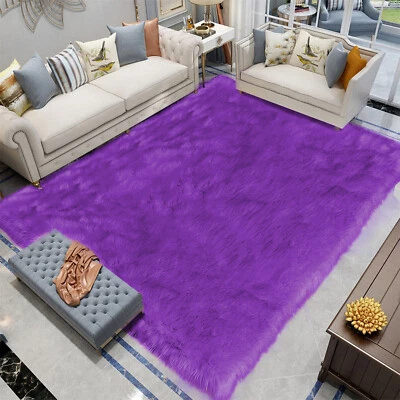 Purple Faux Fur Fluffy Area rug Faux sheepskin Rug for Bedroom Living Room Decor - Image 1 of 4
