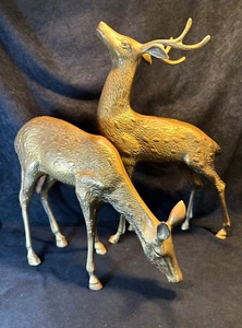 Large Mid-Century Hollywood Regency Brass Deer Set of 2 - Picture 1 of 11
