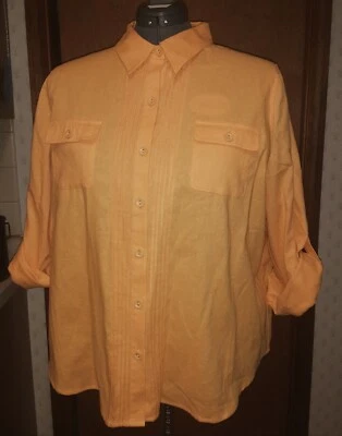 Studio Works Woman Button Top 3/4 or Long Sleeve Bright Yellow Size 3X - Image 1 of 2