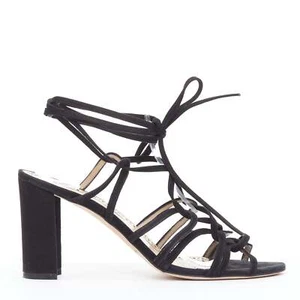 MANOLO BLAHNIK black suede leather lace up strappy block heels EU39 - Picture 1 of 11
