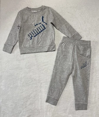 PUMA Sweatshirt Sweatpants Set Kids Boys 5 Grey 2 Piece Outfit Pockets New - Image 1 of 4