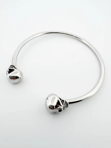 Brazalete Brazalete Calavera Pulsera Ajustable Genuino Plata de Ley 925 Esqueleto - Imagen 1 de 7