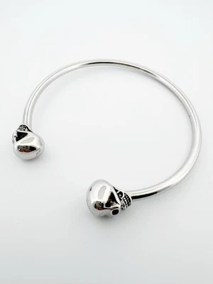 Sterling Silver Skull Bangle Bracelet Adjustable Bracelet Genuine S925 Skeleton - Image 1 of 4
