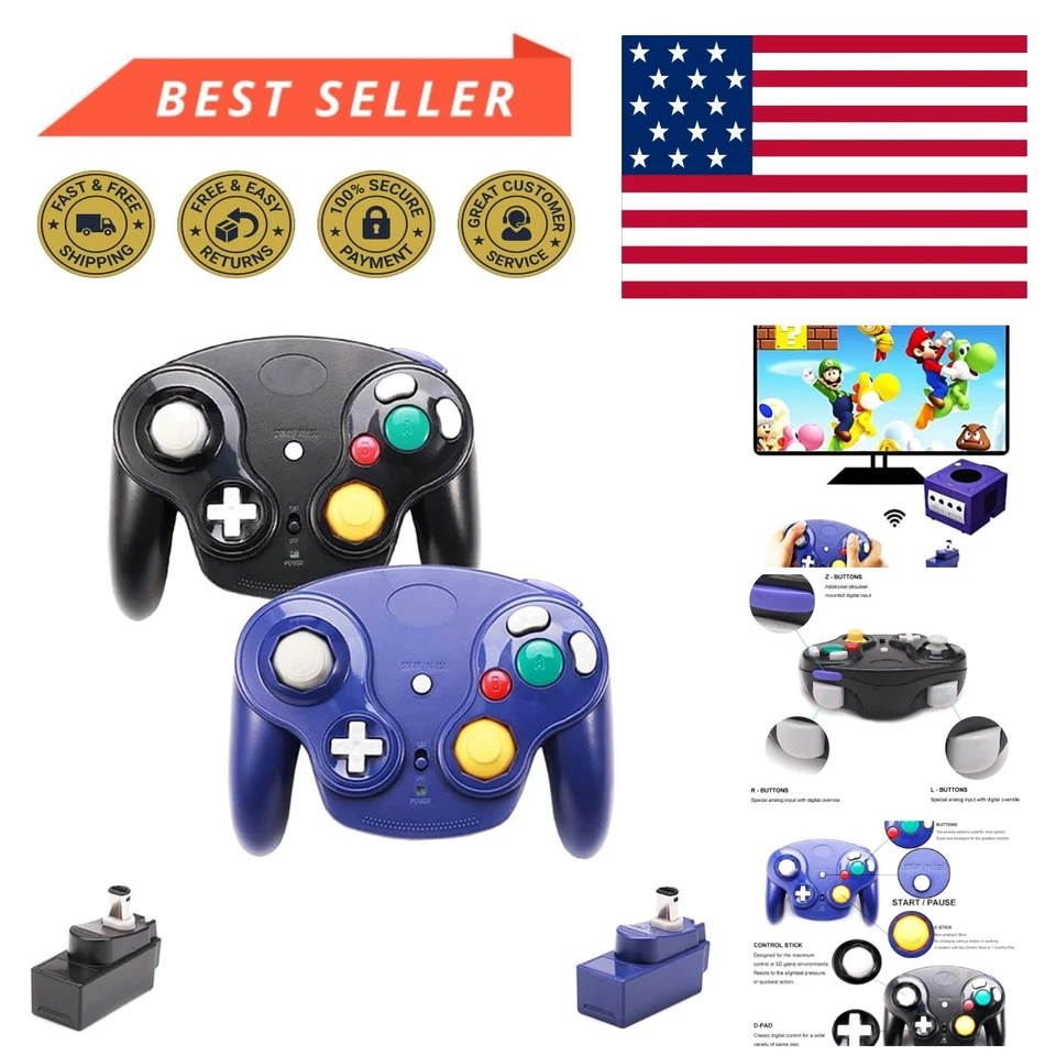 Controladores GameCube inalámbricos dobles - Gamepads 2.4G para Wii y NGC, negro/azul Foto 1 de 4