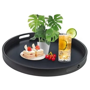 Grande Vassoio Rotondo Nero, 20" Extra Large Vassoio Ottomano Nero, Servizio Legno - Foto 1 di 7