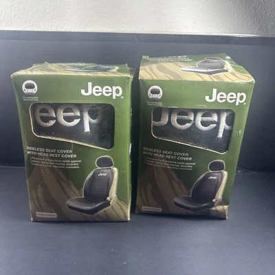 Cubierta de asiento con logotipo Jeep auto automotriz camión sin laterales con cubierta de reposacabezas negra X2 Foto 1 de 4