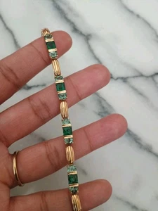 Vintage 925 Sterling Silver Tennis Bracelet Green Gemstones  - Picture 1 of 7