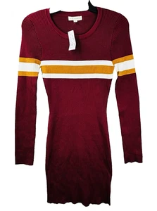 PacSun LA Hearts Dress XL Burgundy Retro Ribbed Long Sleeve NEW - Picture 1 of 9