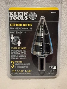 Broca escalonada Klein Tools KTSB15 #15 doble estriado 7/8 a 1-3/8 pulgadas NUEVA - Imagen 1 de 11