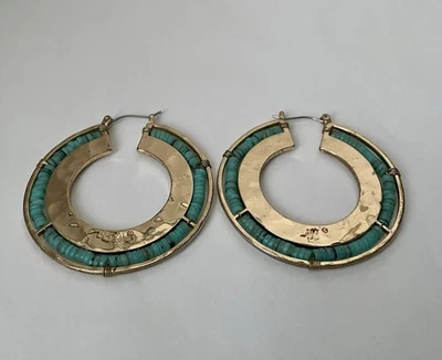 RLM SOHO Robert Lee Morris Pendiente Oro Azul Turquesa Piedra Aro Redondo Foto 1 de 3