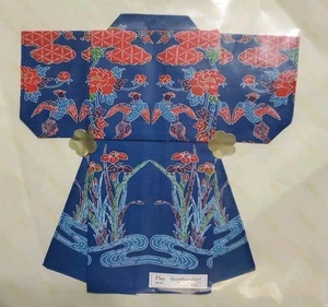 Folded Handkerchief Kimono 100% Cotton Play Mayai Red Blue Pheasants Japan MIP - Picture 1 of 5