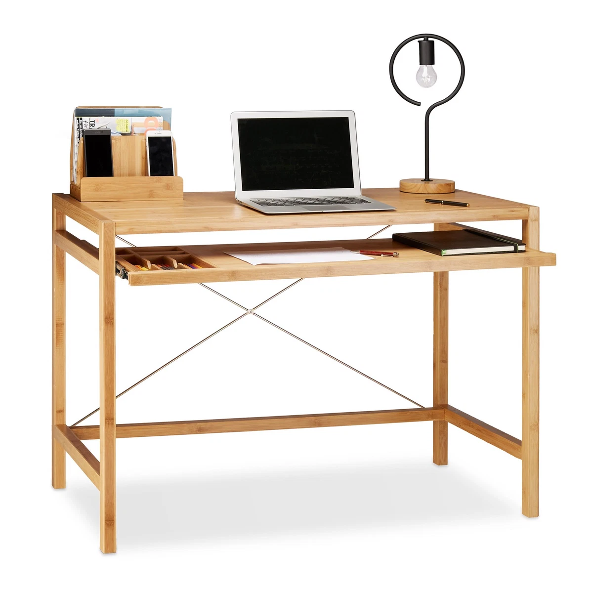 Computertisch Mit Monitorerhöhung | 80x40 Cm, Beige | Stabiler Schreibtisch Mit Büroständer