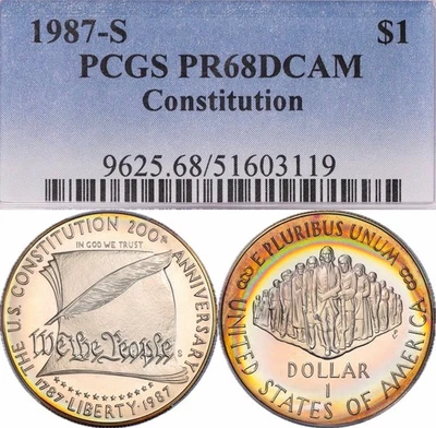 PR68DCAM 1987-S Constitution Silver Proof Dollar, PCGS Trueview- Rainbow Toned - Image 1 of 4