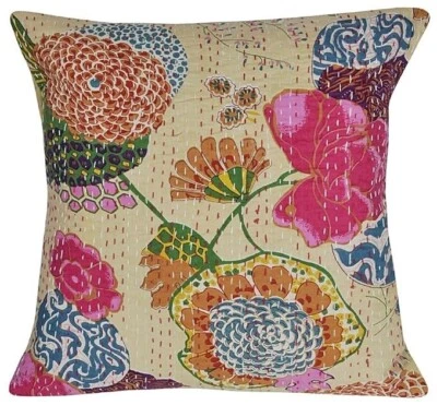 Textile Work Creations Cotton Kantha Embroidery Cushion Cover (16x16-inches) - Image 1 of 2
