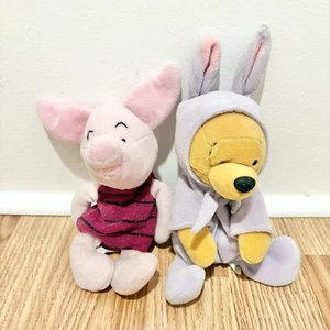 Lot Of 2 Winnie The Pooh Piglet Pooh Bear 7" Beanie Plush - Picture 1 of 5